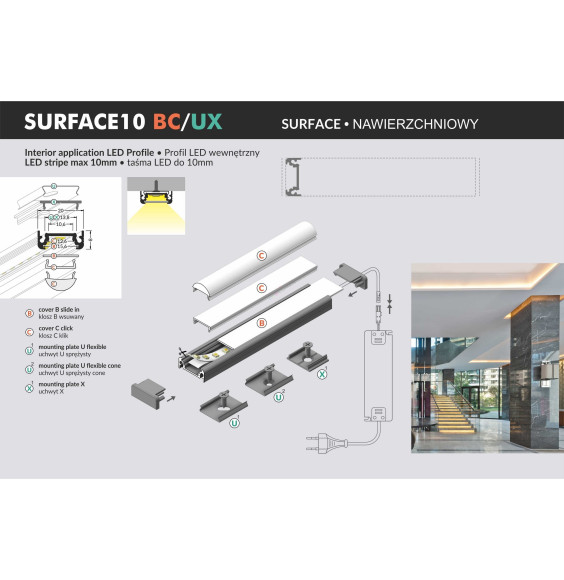 Profil LED SURFACE10 BC/UX