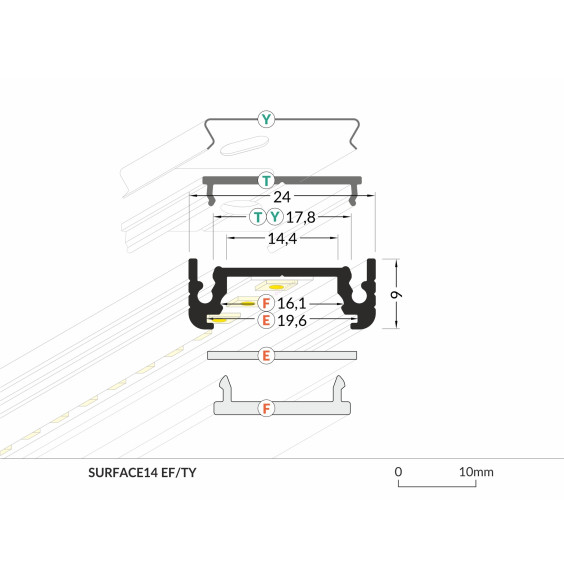 Profil LED SURFACE14 EF/TY