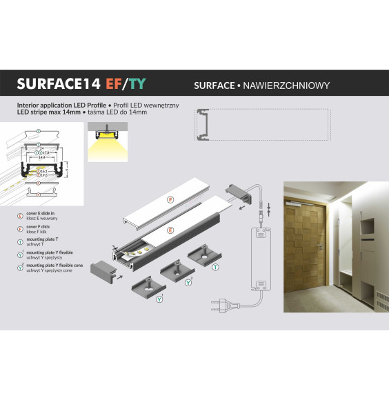 Profil LED SURFACE14 EF/TY