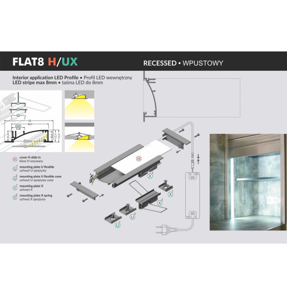Profil LED FLAT8 H/UX