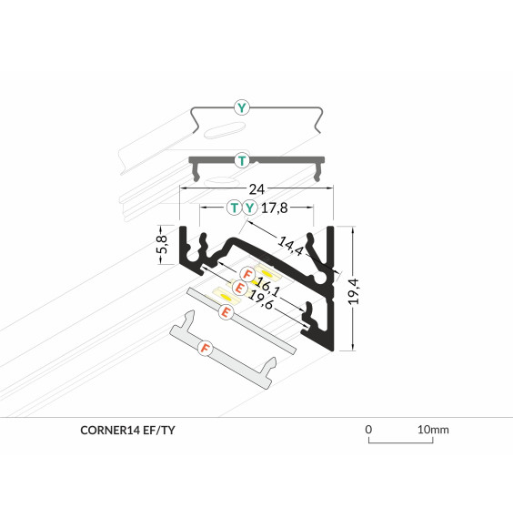 Profil LED CORNER14 EF/TY