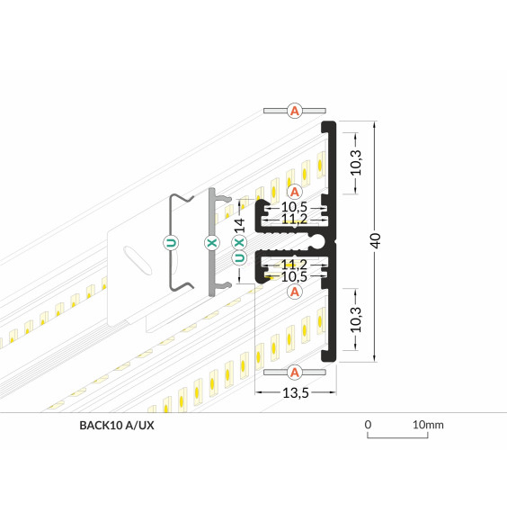 Profil LED BACK10 A/UX
