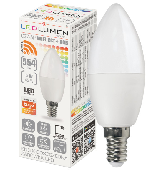 C37-AP E14 5W LED WiFi CCT+RGB