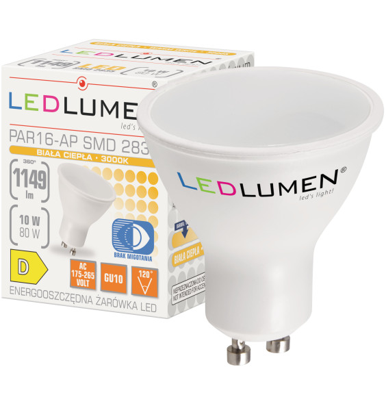 Żarówka LED PAR16-AP GU10 10W 2835 LED CCD biała ciepła