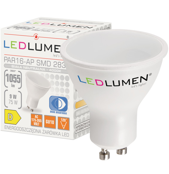 ŻarówkaPAR16-AP GU10 9W LED CCD biała neutralna