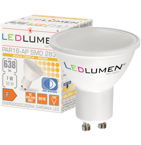 Żarówka PAR16-AP GU10 7W LED biała ciepła