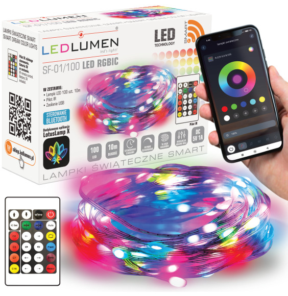 Lampki LED girlanda smart SF-01/100 10m USB RGBIC