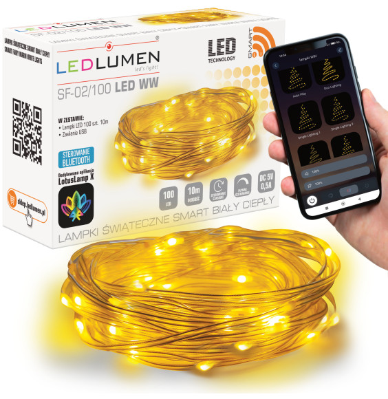 Lampki LED girlanda smart SF-02/100 10m USB WW