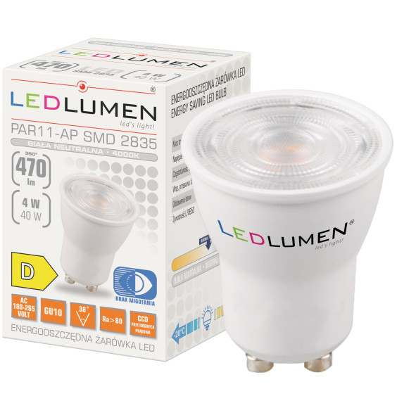 Żarówka PAR11-AP GU10 230V 4W LED 38 st. CCD biała neutralna