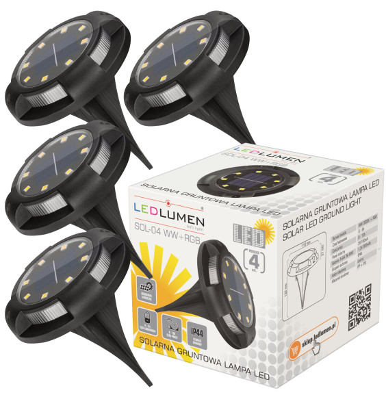 Lampa solarna ogrodowa LED gruntowa zestaw 4 szt. SOL-04 WW+RGB