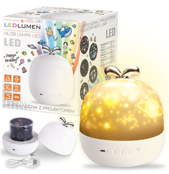 Lampka nocna LED dla dzieci projektor gwiazd NL-08 JABŁKO