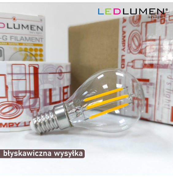 Żarówka LED G45-G E14 230V 4W FILAMENT 470lm WW