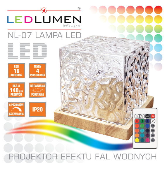 Lampka ozdobna LED projektor z efektem fal wodnych NL-07 AQUA