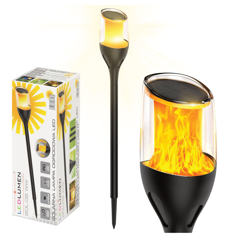 Lampa solarna ogrodowa LED pochodnia płomień SOL-08 WW